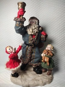 Alte Welt Weihnachten Weihnachtsmann Figur läutet Glocke mit Kindern 7" Resin lesen - Bild 1 von 12