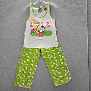 Hello Kitty Women Sleepwear Medium Green Pajama Set Tank Capri Fruit Allover - Picture 1 of 10