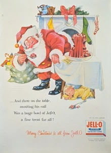 1956 Jello Santa Clause Print Ad, Fireplace, Presents Jello For Santa Art - Picture 1 of 1