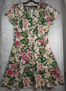 Ann Taylor Loft Floral Short Sleeve Button Down Shirtdress  Flared Hem Size 10 - Picture 1 of 4