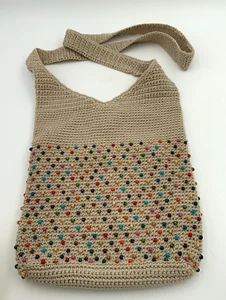 The Sak Back to Bali 120 Bali Beads Crocheted Crossbody Bag Ecru & Multicolor - Picture 1 of 7