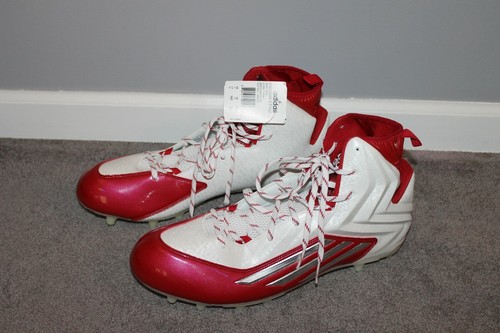 Tacchetti da calcio Adidas. Taglia US 17 da uomo. Top alto bianco e rosso nuovo con etichette.