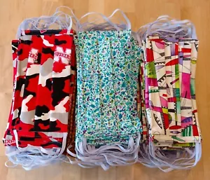 Fabric Face Mask Double Layer Elastic Pleated Nose Bridge Wire Handmade NEW - Picture 1 of 16