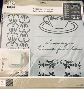 Plaid Folk Art TEA TIME Adhesive Stencil~12 x 12~Quick Ship! - Picture 1 of 2