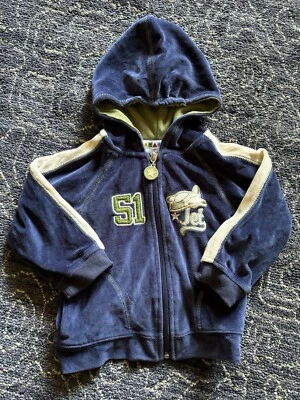 Mayfair Velour Hoodie 24 Months Blue & Green Airplane Boy Foto 1 de 4