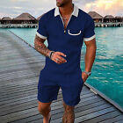 Plus Size Men's Short Sets Outfits 2 Piece Short Sleeve Polo Shirt And Shorts