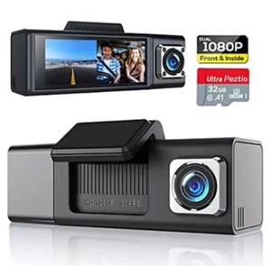 Dual Dash Cam 1080P Front and Inside Cabin, Camera for Cars Black - Picture 1 of 8