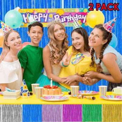 2X Lámina Metálica Flecos Cortina Oropel Foto Telón de Fondo Fiesta Cumpleaños Decoración 3*8FT Foto 1 de 4