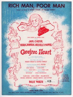 Susan Johnson "CAREFREE HEART" Wright and Forrest 1957 Musical FLOP Sheet Music - Image 1 of 3