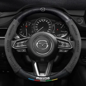 Cubierta de volante de coche de 15"/38 cm cuero gamuza + fibra de carbono negro para Mazda - Imagen 1 de 4