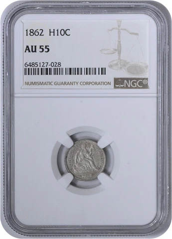 1862 Liberty Seated Silver Half Dime AU55 NGC Cover