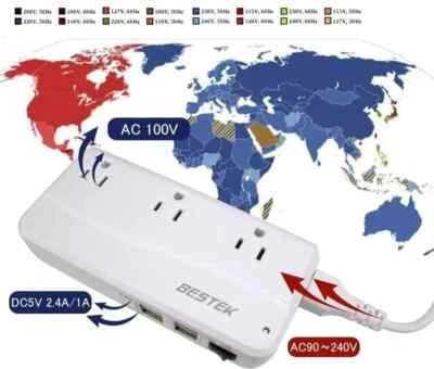 Voltage Converter 90V - 240V to 100V transformer BESTEK Japan Plug Adapter White - Image 1 of 4