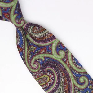 Josiah France Mens Wool Necktie Blue Green Brown Paisley Print Soft Woven Tie - Picture 1 of 8
