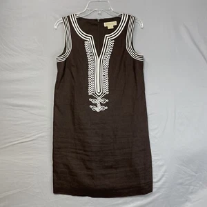 Michael Kors Sleeveless V Neck Sheath Dress Brown Women's Sz 8 lined Embroidered - Picture 1 of 15