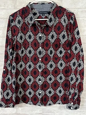 Camisa Tommy Hilfiger Azul Escarlata Nudo Griego Azulejo Pestaña Enrollable Abotonada Talla Grande Foto 1 de 4