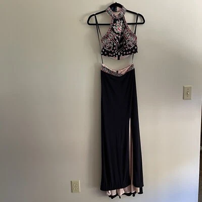 Blondie Nites Stacy Solar Junior 3 Navy Embroidered 2 Pc Full Length Gown Dress - Image 1 of 4