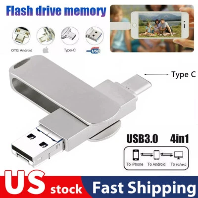 2TB 1TB USB 3.0 Flash Drive Memory Stick 4 IN 1 Type C OTG for iPhone Android PC