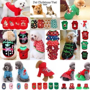 Dog Cat Puppy Pet Christmas Jumper Santa Elf Vest Clothes Shirt Hoodie Sweater - Picture 1 of 22