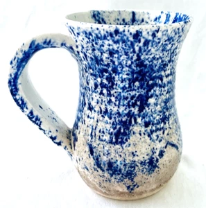 Studio Art Pottery Cobalt Blue Spongeware Stoneware Coffee Mug 3 1/4" X  4.5" - Picture 1 of 6