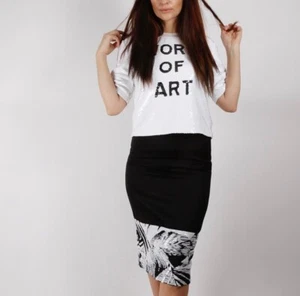 Falda midi lápiz dobladillo con cuentas blanco negro talla S de JASON WU - Imagen 1 de 10