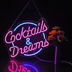 Cocktails and Dreams Neon Sign for Wall Decor Neon Signs with Dimmable Switch LE - Picture 1 of 6