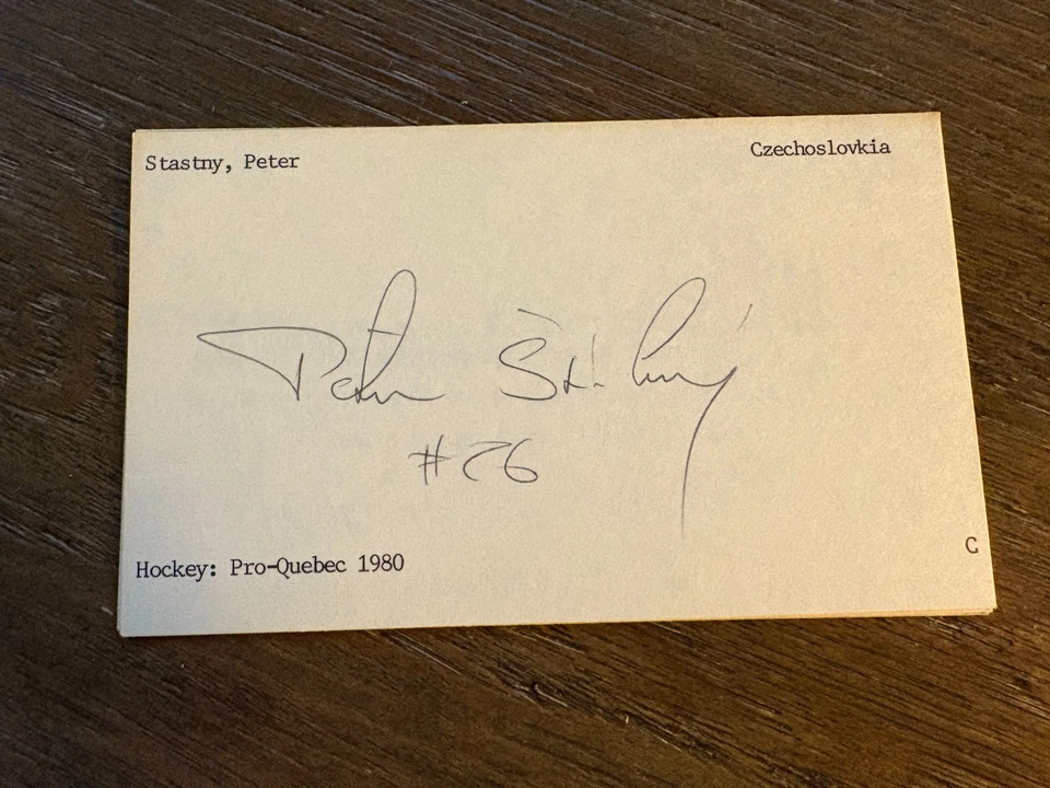 Peter Stastny Quebec Nordiques signed autograph Hockey 3x5 index card - Image 1 of 1