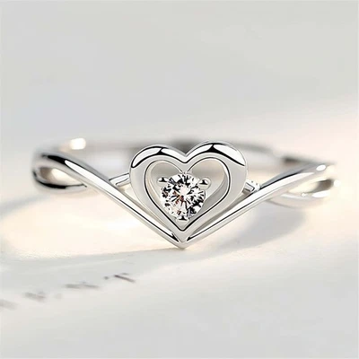 Heart Adjustable Swirl Stone 925 Sterling Silver Ring For Women Jewellery Gift - Image 1 of 4
