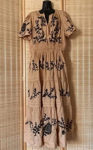 By Anthropologie Somerset abito a strati maxi nero marrone ricamato taglia 1X - Foto 1 di 20