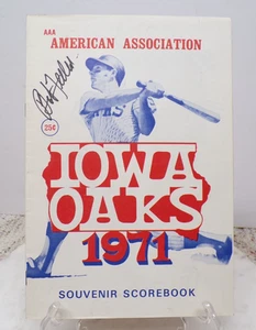1971 Iowa Oaks Baseball Scorebook vs Wichita Bob Feller-Ken Aspromonte Autogramm - Bild 1 von 16