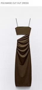 ZARA POLYAMID ATEMBERAUBENDES & SEXY BRAUNES CUT-OUT-KLEID GRÖSSE 4 NEU MIT ETIKETT - Bild 1 von 1