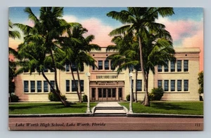 Vintage Lake Worth High School Florida Linen Postcard Tichnor Bros - Picture 1 of 2