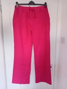 Per Una Size 14 Long Roma Wide Leg Pink Linen Trousers Tie waist Pockets - Picture 1 of 9