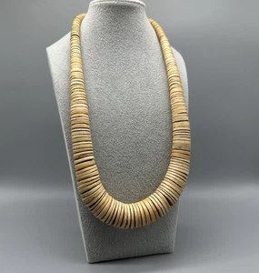 Vtg Graduated Heishi Coconut Shell Disc Necklace Boho Beach Chunky 25” Natural - Picture 1 of 13