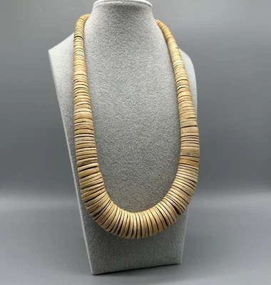 "Collar Disco Concha de Coco Heishi Graduado De Colección Boho Playa Grueso 25"" Natural" Foto 1 de 4