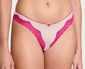 Victorias Secret TEASE perizoma panty bianco rete e orlo in pizzo rosa grande nuovo con etichette - Foto 1 di 4