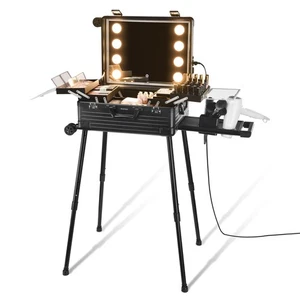 Byootique 22 Inch LED Lighted Mirror Rolling Makeup Case Cosmetic Travel Trolley - Picture 1 of 10