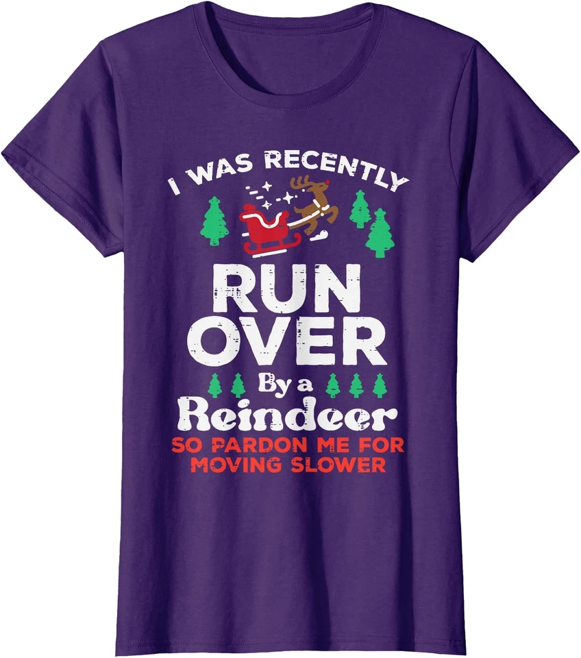 Christmas Runover By Reindeer Funny Xmas Pajamas Ladies' Crewneck T-Shirt - Image 1 of 1