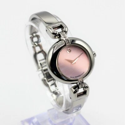Reloj suizo para mujer Movado Vivo diamante mop esfera rosa brazalete plateado #49 Foto 1 de 4