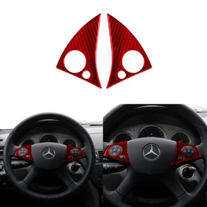 Red Carbon Fiber Steering Wheel Button Trim For Mercedes-Benz C Class W204 07-10 - Picture 1 of 15
