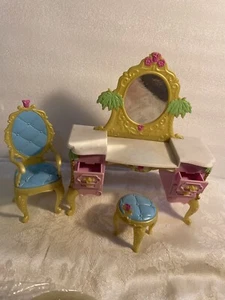 2006 mattel Princess barbie doll vanity pink gold chair stool  bedroom furniture - Picture 1 of 8