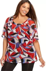 Alfani Bluse rot bunt Dolmanärmel durchsichtig Tunika Tank 2-teilig Plus 0X neu mit Etikett $ 65 * - Bild 1 von 1