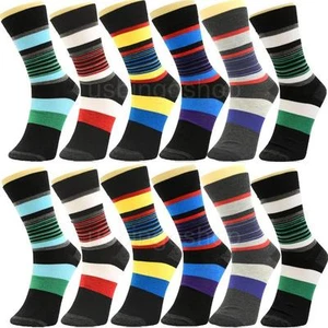 12 Pairs Yst12-3 New Cotton Men Striped Style Dress Socks Size 10-13 Multi Color - Picture 1 of 7