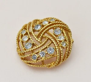Rhinestone circle brooch gold tone, round crystal pin - Picture 1 of 6