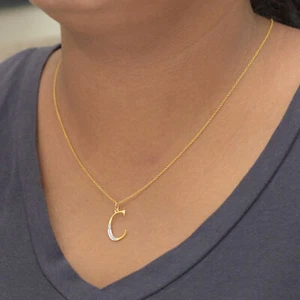 Diamond Pave 14K Gold C Alphabet Initial Letter Charm Pendant Necklace Jewelry - Picture 1 of 3