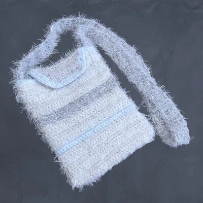 Bolso de Hombro Tejido Gris Mohair Bolso Lateral Difuso Bandolera Mensajero Y2K Japonés  Foto 1 de 4