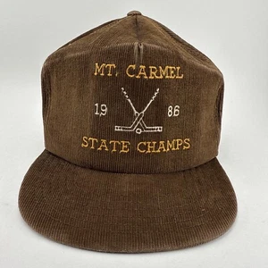 Vintage Mt. Gorra de pana marrón Snapback Carmel, IL 1986 Hockey State Champs - Imagen 1 de 18