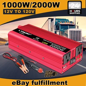 2000W Car DC 12V to AC 110V 120V Power Inverter Converter with 2AC USB Red - Picture 1 of 7