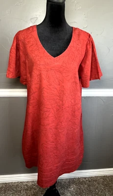 Nicole Miller Original Women's Sz XL Orange with Leaf Designs Linen Blend Dress - Image 1 of 4