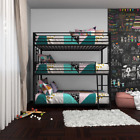 Triple Twin Metal Bunk Bed Contemporary Space Saver Heavy Duty Kids Bedframe