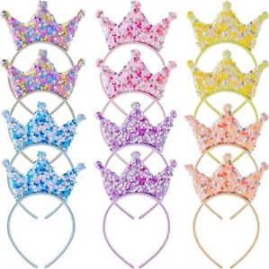 12 Sequin Crown Headband, LED Glow Light Glitter Headbands Princess Party Favors